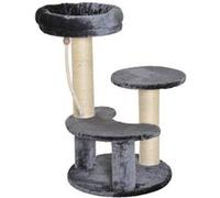 PawHut Arbre à Chats 2 griffoirs grattoirs sisal Naturel 3 Plateformes Corde à Grimper dim. Ø 40 x 65H cm Peluche Haute densité 500 g/m² Gris