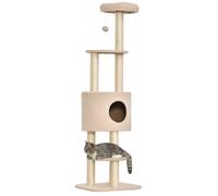 Pawhut Arbre à chats 148 cm avec griffoir, niche et poteaux en peluche haute densité Beige