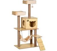 PawHut Arbre à chats design contemporain griffoirs grattoirs sisal naturel niche plate-formes hamac boule panneaux particules beige