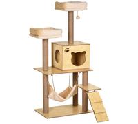 Arbre À Chats Design Contemporain Griffoirs Grattoirs Sisal Naturel Niche Plate-Formes Hamac Boule Panneaux Particules Beige