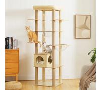 Arbre à chats multi-niveaux pour chats d'intérieur, tour à chat en bois avec griffoirs, grand espace de vie, hamac confortable, grand perchoir supérieur, griffoire pour chat, jouets pour chats, AMT027
