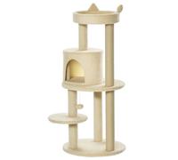 PawHut Arbre à chats multi-équipements: griffoirs, niche, boule suspendue, Ø48 x104 H cm crème