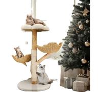 Arbre à grimper pour chats, bois naturel & blanc, structure stable, centre d'activité à trois niveaux