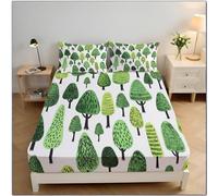 Arbre À L'Aquarelle Drap Housse Microfibre 135x190x30cm Housse De Matelas 30 Cm Profondeur pour Matelas épais, Minimalisme Draps Housses Doux, Vert