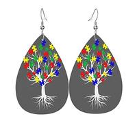 Arbre À Puzzle De Sensibilisation À L'Autisme Femme Boucles D'Oreilles Faux Cuir Pendantes Dangle