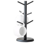 Arbre à tasses à café avec 6 crochets pour tasses, 34,5 x 15,2 cm, support pour tasse à café avec base robuste en bambou et soucoupe, support de présentation pour bureau et cuisine