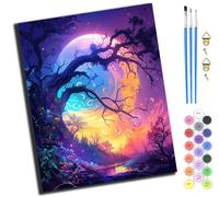 Arbre ancien et lune colorée du pays des rêves,Peinture par Numéro pour Adulte,Kit de Peinture à l'huile sur Toile Bricolage pour Débutants Avec Pinceau Pigment Acrylique,40x50cm,Avec Cadre