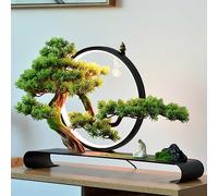 Arbre Artificiel avec Anneau de Lampe LED, Elégant Demure Zen Welcome Pin Bonsai Artificiel, Faux Plantes Réalistes pour la Maison, Salle de Bain, Cuisine et Décoration