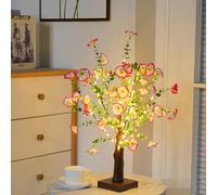 Arbre artificiel de table à piles/USB, esthétique, lampe bonsaï avec fausses feuilles vertes et fleurs pour salon, chambre, bureau, Noël, décoration de chambre