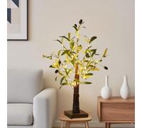 Arbre artificiel de table à piles/USB, esthétique, lampe bonsaï avec fausses feuilles vertes et fleurs pour salon, chambre, bureau, Noël, décoration de chambre