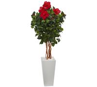 Arbre artificiel d'hibiscus de 1,5 m dans une jardini re blanche