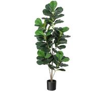 Arbre Artificiel Ficus Lyrata, Faux Fiddle Leaf Fig avec Pot Noir, Grande Plante Artificielle d'Intérieur/Extérieur pour Décoration Maison, Bureau