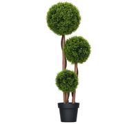 HOMCOM Arbre Artificiel, Plante Artificiel, buis avec 3 Boules Feuilles de Bambou, Pot Inclus, intérieur et extérieur, Hauteur 110 cm, Aucun Assemblage nécessaire, Vert