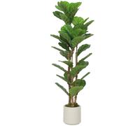 HOMCOM Plante Artificielle intérieure 120 cm Figuier Lyre Arbre Artificiel, 45 Feuilles, Pot en Plastique et Tronc en Bois Massif, Fausse Plante Vert décoration pour Maison, Bureau, Salon