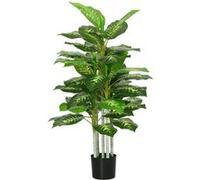 HOMCOM Plante artificielle Calathea 120 cm – pot en ciment, 53 feuilles – intérieur