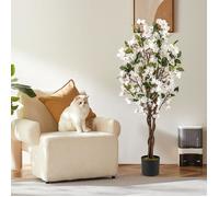 Arbre Artificielle Interieur Bougainvillier -RELAX4LIFE - 120CM - 360 Fleurs - 40 Feuilles - 3 Branches - 2 Rotins et Mousse -Blanc