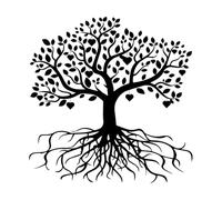 arbre avec racines et cœurs Stickers lettrage 42x42.7cm Ne se décolle pas Noir
