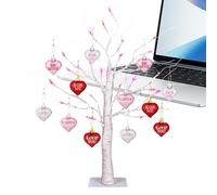 Arbre blanc avec éclairage,60 cm USB et piles décorations festives avec ornements en forme de cœur - Décoration intérieure Arbre lumineux - pour la maison, la table, le plateau de table, le dîner et