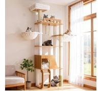 Arbre Chat Bois 184cm Multi-étages Style Moderne Tour de jeu 184cm griffoir multi-niveaux stable plateforme brosse toilettage