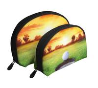Arbre Coucher de Soleil Balle de Golf Sport, Trousse de Maquillage Coquille Femme Petit Porte-Monnaie Trousse de Toilette Trousse à cosmétiques 2 pièces