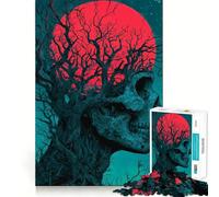 Arbre Crâne avec Lune Rouge, Puzzle 1000 Pièces, Jeu de Réflexion pour Adultes, Activité Créative à Partager, Découpe Précise, Décoration Artistique 50x75cm