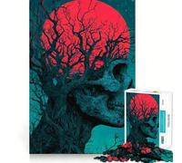 Arbre Crâne avec Lune Rouge Puzzle de 1000 pièces pour Adolescents Jeu Intelligent et Convivial Assemblage d'image Pièce d'art 38x26cm