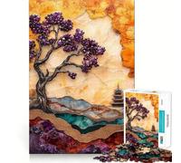 Arbre d'améthyste ﹨u Pagode Puzzle 1000 pièces pour Adultes Réfléchir,s'entraîner,Jouer,emboîter fermement,Pas de pièces détachées,Cadeau Unique pour soulager Le Stress (38x52cm)