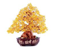Arbre D'argent en Cristal Feng Shui Bonsai, Arbre en Cristal pour L'énergie Positive, Bonne Chance Reiki Guérison équilibrant L'arbre de Pierres Précieuses D'améthyste Arbre de Roche,(jaune)