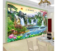 Arbre D'Art Frais Pour Piscine Avec Cascade Alpine 3D Papier Peint Texture Soyeuse Intissé Salle à Manger Bureau D'étude Canapé Chambre Salon TV Mur-300cm×210cm
