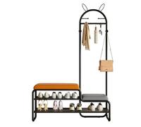 Arbre de couloir 4 en 1 avec banc de rangement à chaussures, 6 crochets en métal, coussin d'assise rembourré, banc latéral mignon avec étagères pour couloir, vestiaire, chambre à coucher - Orange, 90