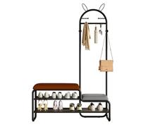 Arbre de couloir 4 en 1 avec banc de rangement à chaussures, 6 crochets en métal, coussin d'assise rembourré, banc latéral mignon et étagères pour couloir, vestiaire, chambre à coucher - Marron, 120
