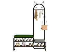 Arbre de couloir 4 en 1 avec banc de rangement à chaussures, 6 crochets en métal, coussin d'assise rembourré, banc latéral mignon et étagères pour couloir, vestiaire, chambre à coucher (vert, 100 cm)