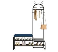 Arbre de couloir 4 en 1 avec banc de rangement à chaussures, 6 crochets en métal, joli banc latéral et coussin rembourré, entrée élégante pour couloir, vestiaire et chambre à coucher (bleu foncé, 100