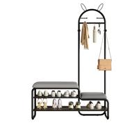 Arbre de couloir 4 en 1 avec banc de rangement à chaussures, 6 crochets métalliques, joli petit banc latéral, coussin de siège rembourré, parfait pour vestiaire ou chambre à coucher, gris clair, 80 cm