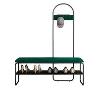 Arbre de couloir 4 en 1 avec banc - Porte-manteau autonome en métal, siège coussin en velours doux, 5 crochets pour entrée, couloir, salon - Vert marine élégant, 80 cm