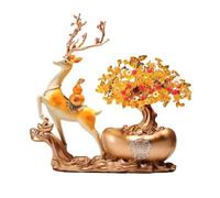 Arbre de Cristal Multicolore Arbre Porte-Bonheur en Citrine avec Statue de cerf, Ornements attirant la Richesse, décoration Table for prospérité Maison