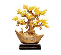 Arbre de cristal Ornement d'arbre de fortune en citrine, avec décoration cristal lingot d'or, d'ouverture crémaillère(Gold)
