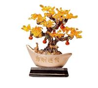 Arbre de cristal Ornement d'arbre de fortune en citrine, avec décoration cristal lingot d'or, d'ouverture crémaillère(Beige)