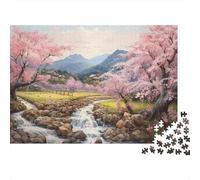 Arbre de Fleur de Cerisier Puzzle 1000 Pieces Cadeau Unique Stream Challenge Toy À De Qualité Supérieure Peinture Art pour Adultes Et Enfants À Partir De 14 Ans 1000pcs (75x50cm)