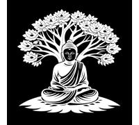 arbre de la Bodhi en anglais simple Stickers muraux 67.2x67.2cm Fourni avec un kit de film de transfert Blanc
