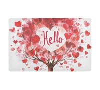 Arbre De La Saint-Valentin Cœur d'amour Rouge Bonjour Tapis De Porte Facile À Nettoyer Paillasson Résistant Paillasson Exterieur pour Porte D'Entrée Douche Balcon 40 X 60Cm