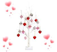 Arbre de la Saint-Valentin - Décoration Bouleau Brillance Romantique avec Minuterie | Arbre Éclairé 24 LED avec 18 Ornements en Forme de Cœur | pour Décoration d'Intérieur, Table, Mariage, Fêtes et Sa