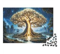 Arbre de Lumière Mythique Puzzle 1000 Pièces pour Adultes Arbre du Monde Sacré Lumineux dans Une Vallée Magique Premium Haute Qualité Robuste Défiant Anti-Stress Jeu Familial 70x50cm/1000pcs