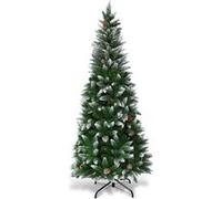 COSTWAY Sapin de Noël Artificiel 180CM Aiguilles en PVC avec Neige 630 Branches Support Métallique Extérieure Vert 29 Pommes de Pin
