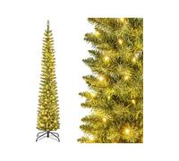 CostwaySapin de Noël Artificiel de 210 Cm Arbre de Noël Pré-Éclairé 499 Branches 200 Lumières Led Blanc Chaud Support en Métal Pliable