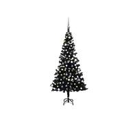 vidaXL Arbre de Noël Artificiel avec LED et Boules Sapin de Noël Décoration de Noël Jardin Patio Arrière-Cour Extérieur Noir 150 cm PVC