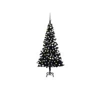 vidaXL Arbre de Noël artificiel pré-éclairé et boules noir 180 cm PVC Noir