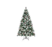 CostwaySapin de Noël Artificiel Illuminé de 215 cm à Charnière avec 1116 Branches 400 Lumières LED 70 Pommes de Pin et 70Baies Rouges 11 Modes d'Éclairage