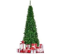 Sapin de Noël Lumineux LED 200cm COSTWAY-250 Lumières Blanc Chaud-708 Branches Aiguilles en PVC-Support Métallique Pliable