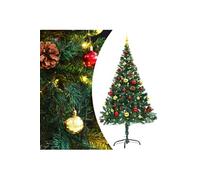 Arbre de Noël Artificiel Pré-éclairé avec Boules, Sapin de Noël avec LED, Décoration de Vacances, Ornement de Fête Intérieur Extérieur, Vert 150 cm